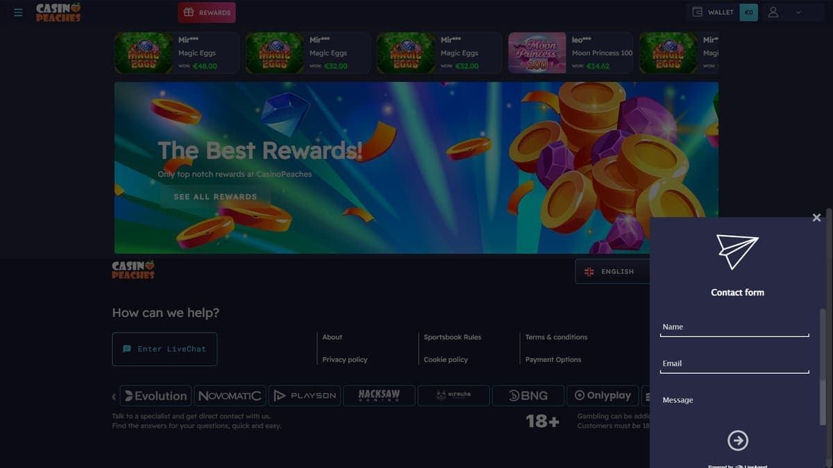 Customer support Casino Peaches Casino
