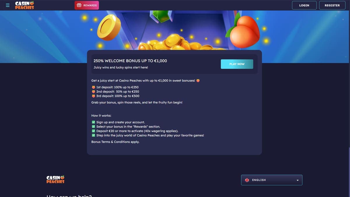 Welcome bonus Casino Peaches Casino