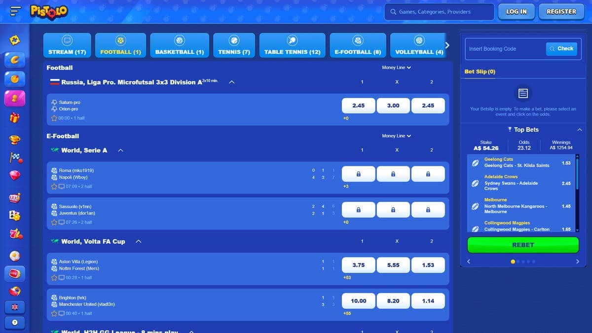 Live betting Pistolo Casino