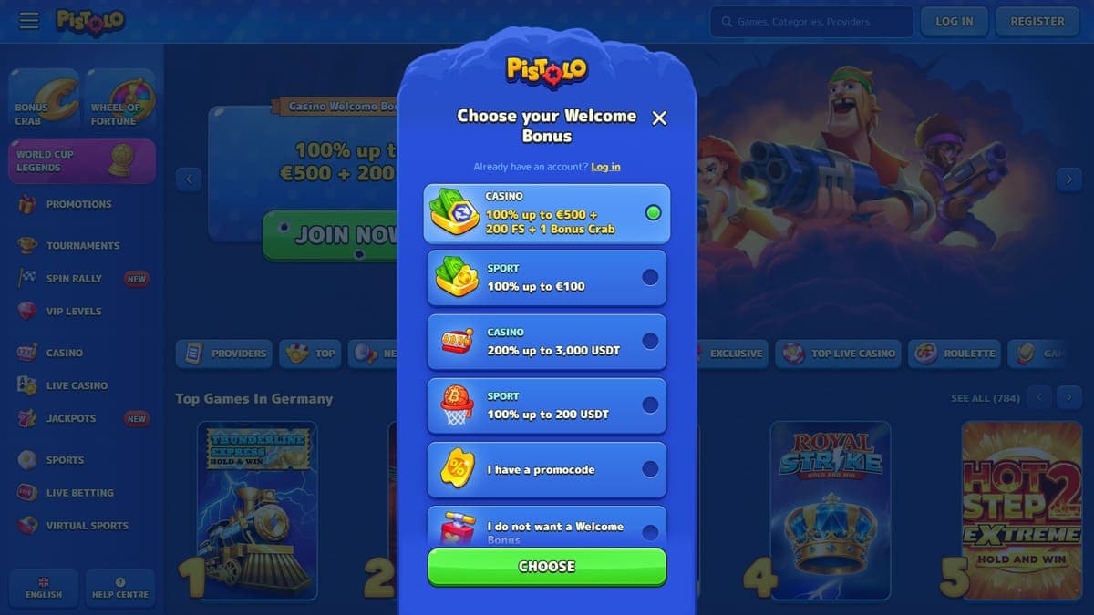 Registration Pistolo Casino