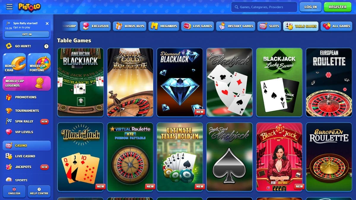 Table games Pistolo Casino