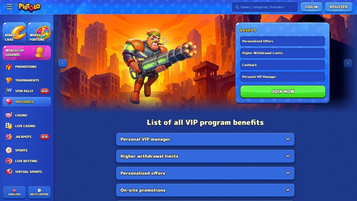 VIP programme Pistolo Casino