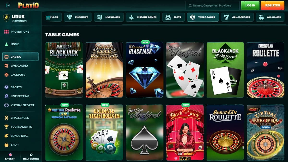 Table games Playio casino