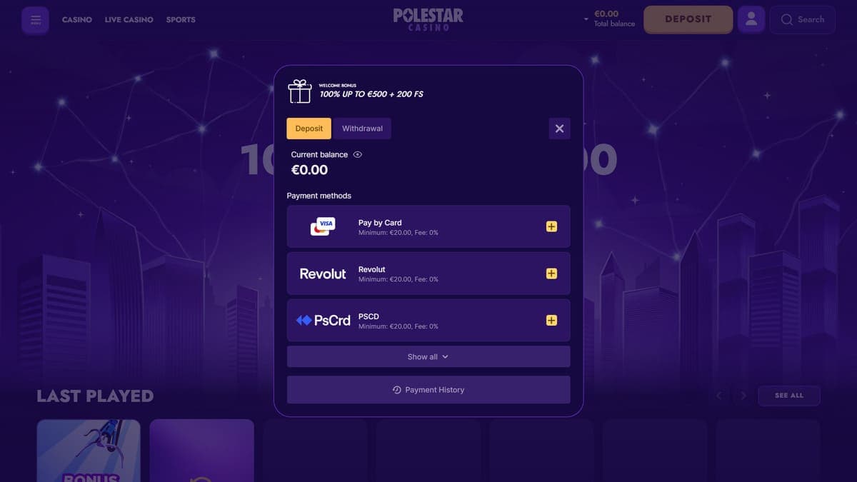 Payment PoleStar Casino