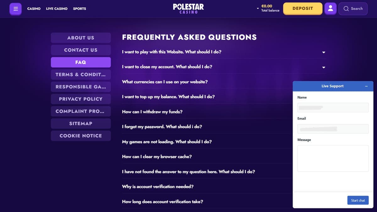 Technical service PoleStar Casino