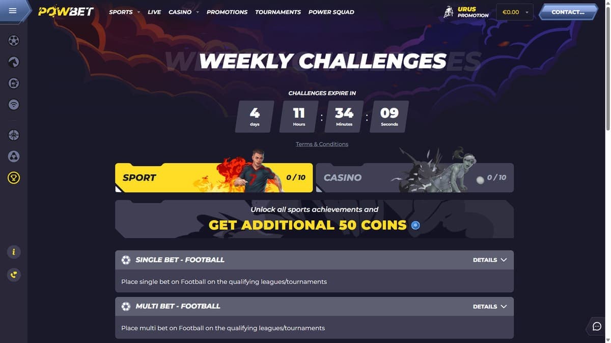 Challenges Powbet Casino
