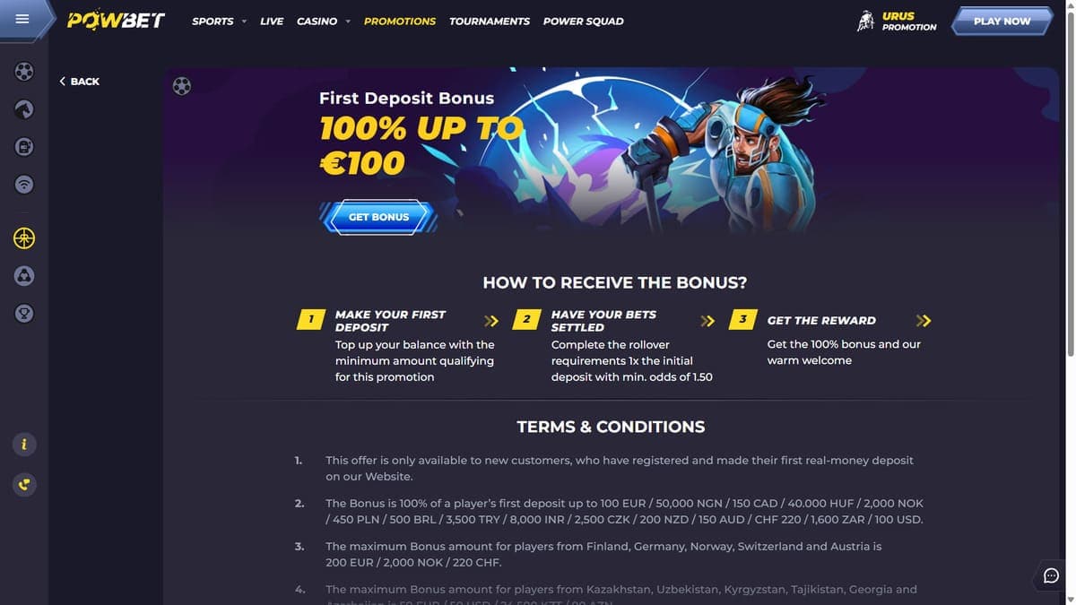 First deposit bonus Powbet Casino