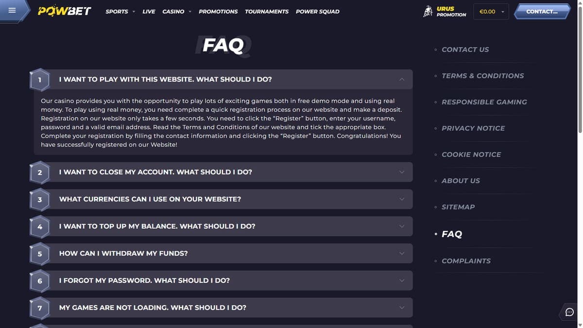 FAQ Powbet Casino