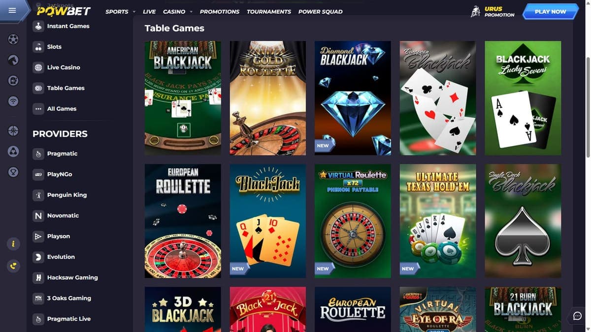 Table games Powbet Casino