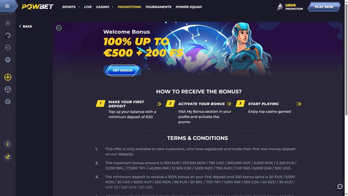 Welcome bonus Powbet Casino