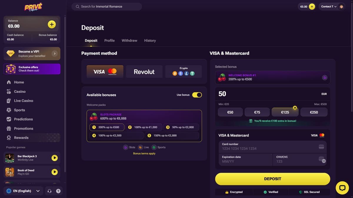 Crypto deposit Privé casino