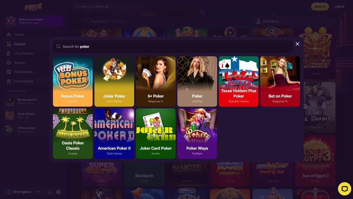 Video poker Privé casino