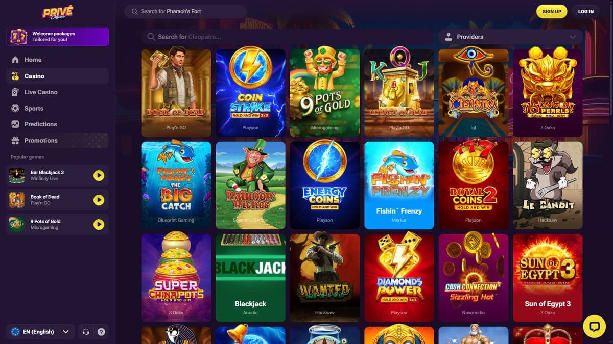 Slot machines Privé casino