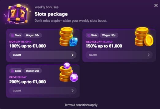 Welcome offer Privé casino