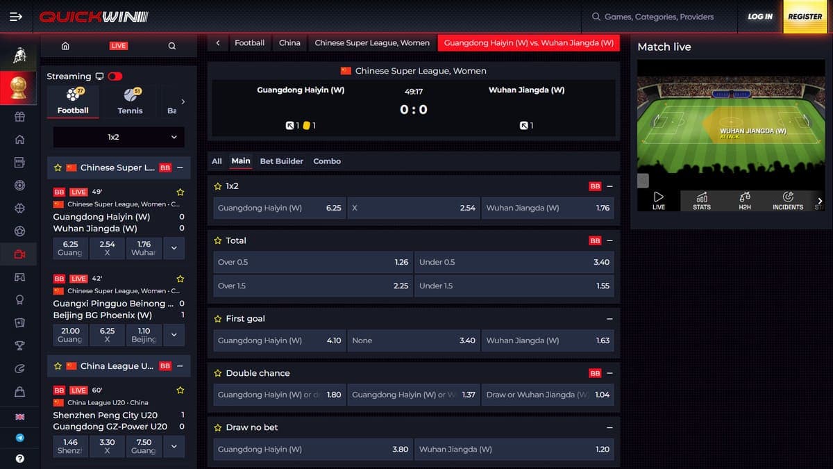 Live betting Quickwin Casino