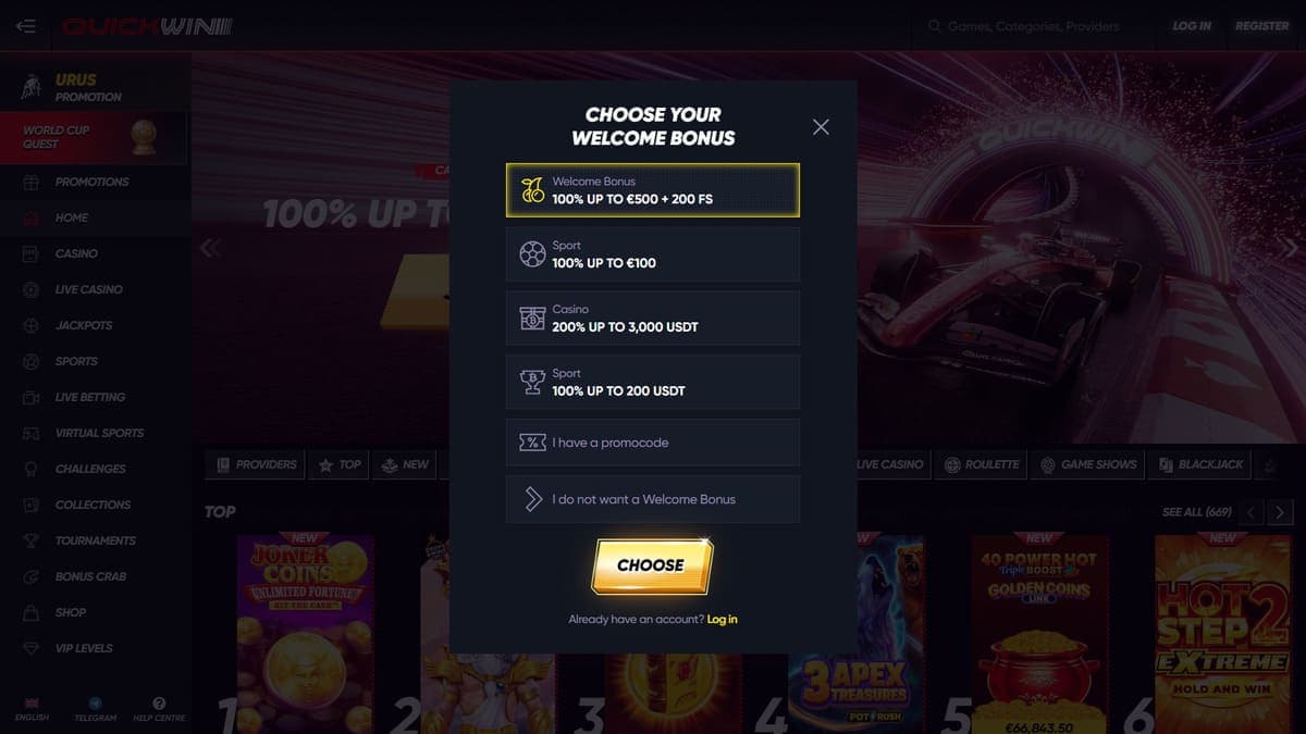 Registration Quickwin Casino