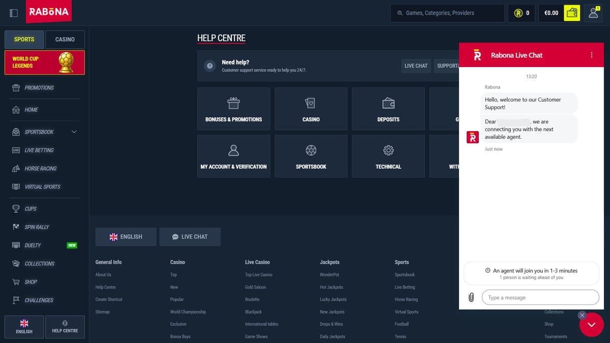 Help centre Rabona Casino