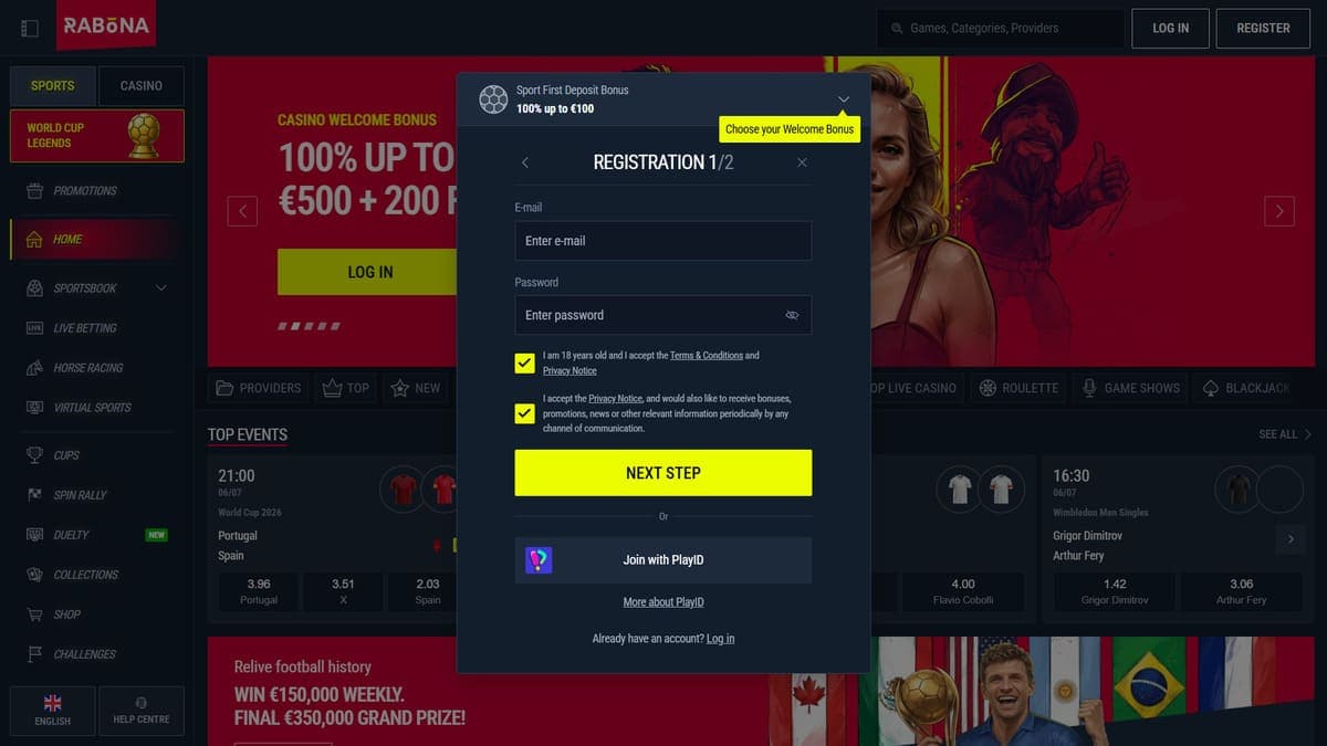 Registration Rabona Casino