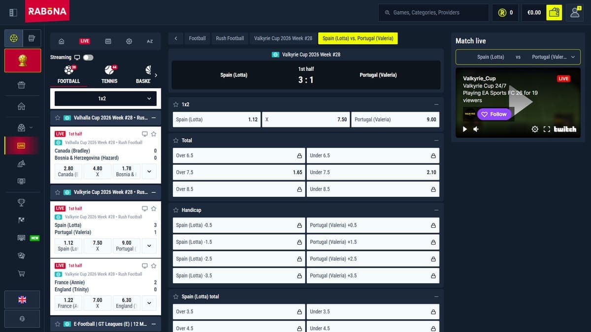Live betting Rabona Casino
