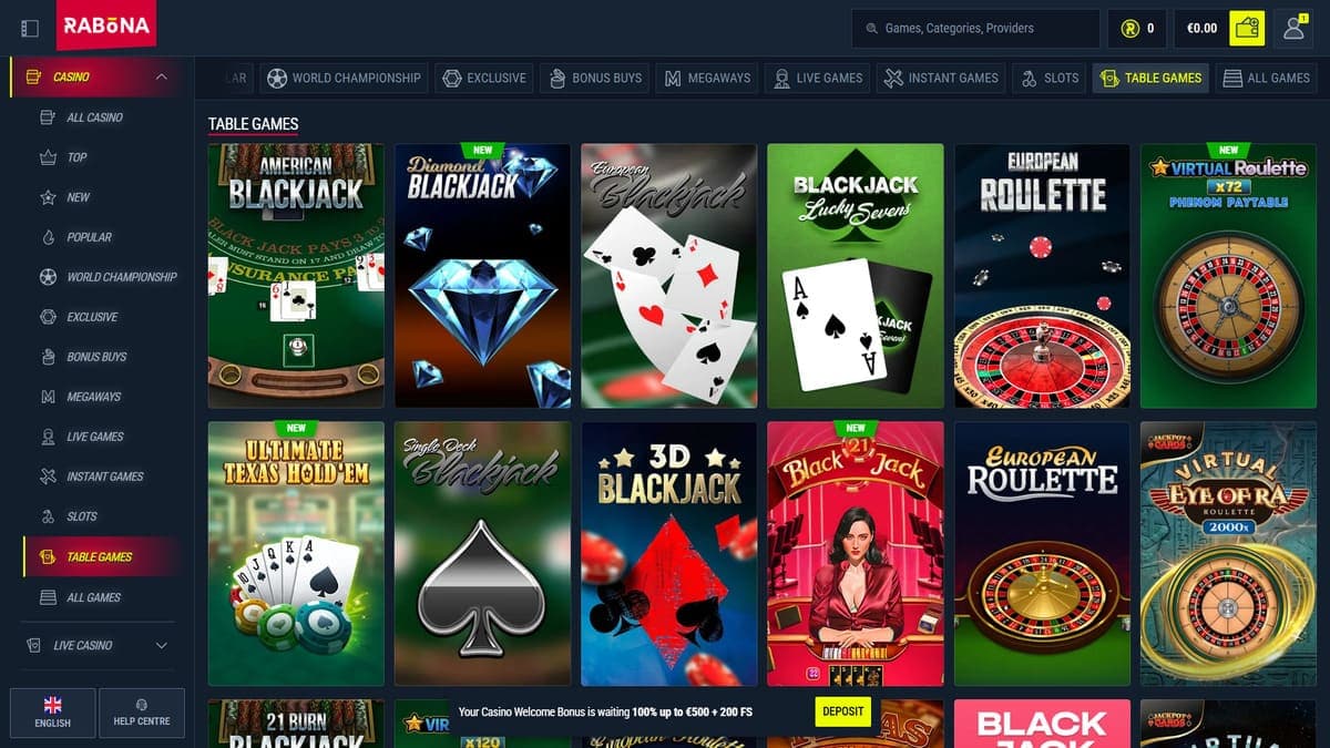 Table games Rabona Casino