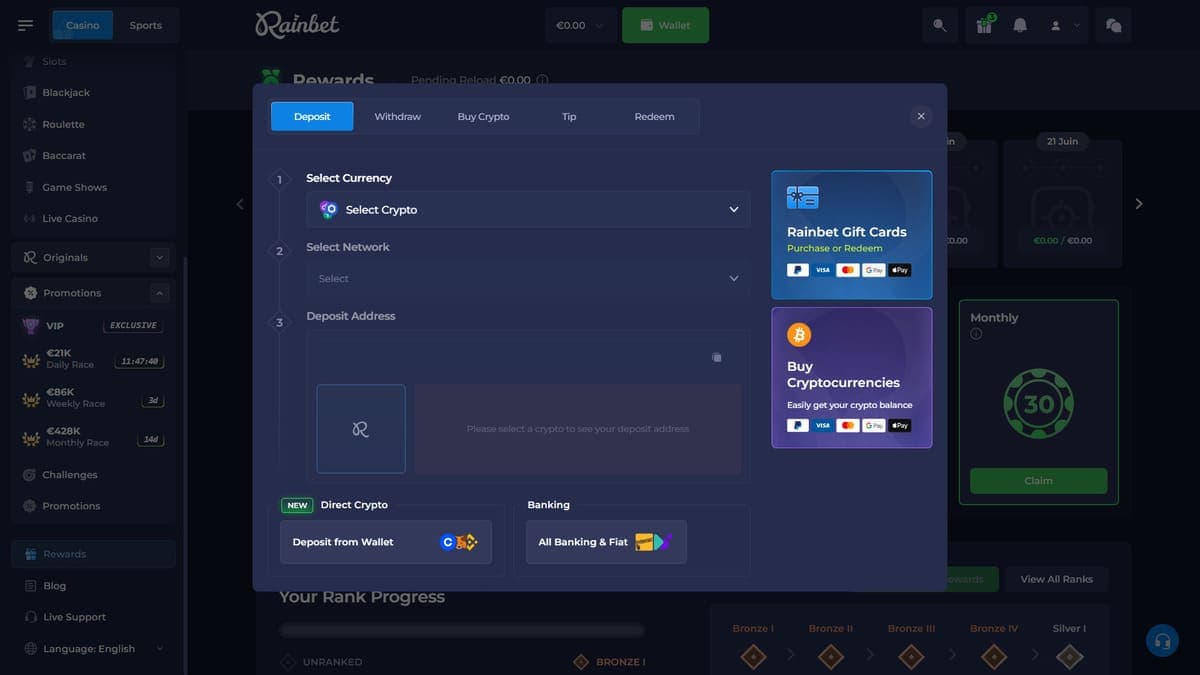 Deposit Rainbet Casino
