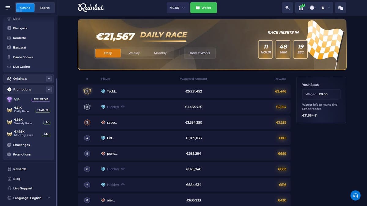 Races Rainbet Casino