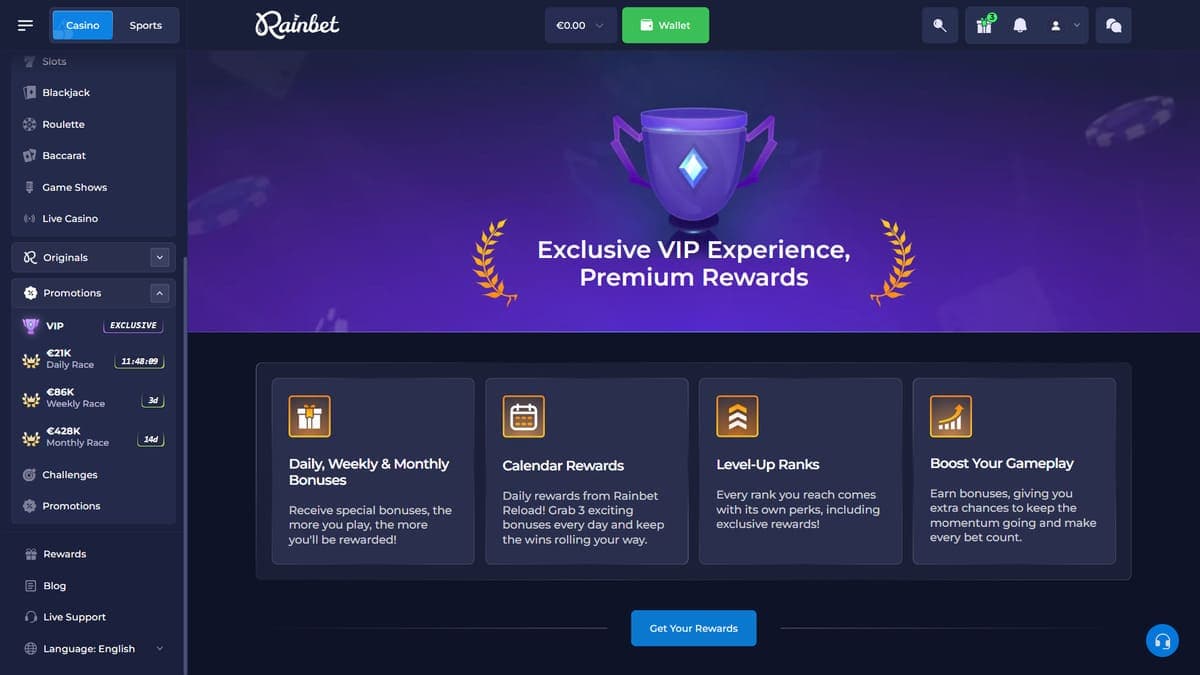VIP club Rainbet Casino