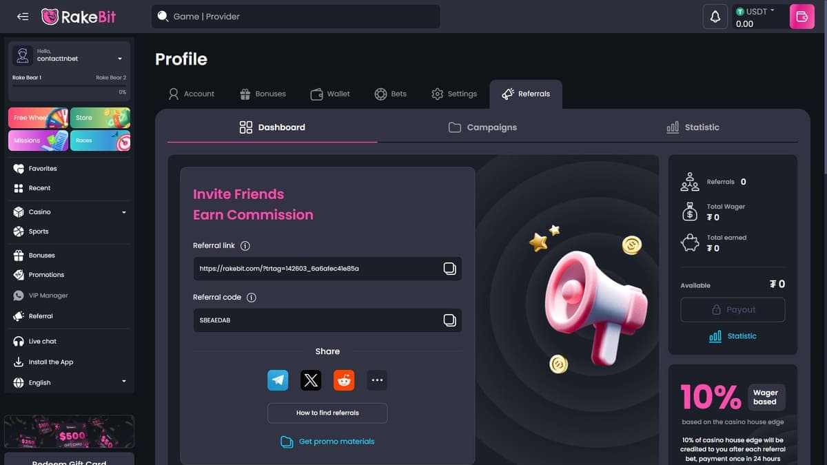 Referral programme Rakebit Casino