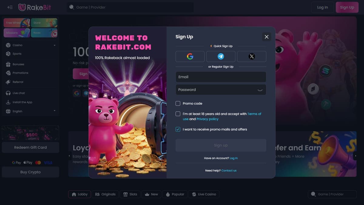 Registration Rakebit Casino