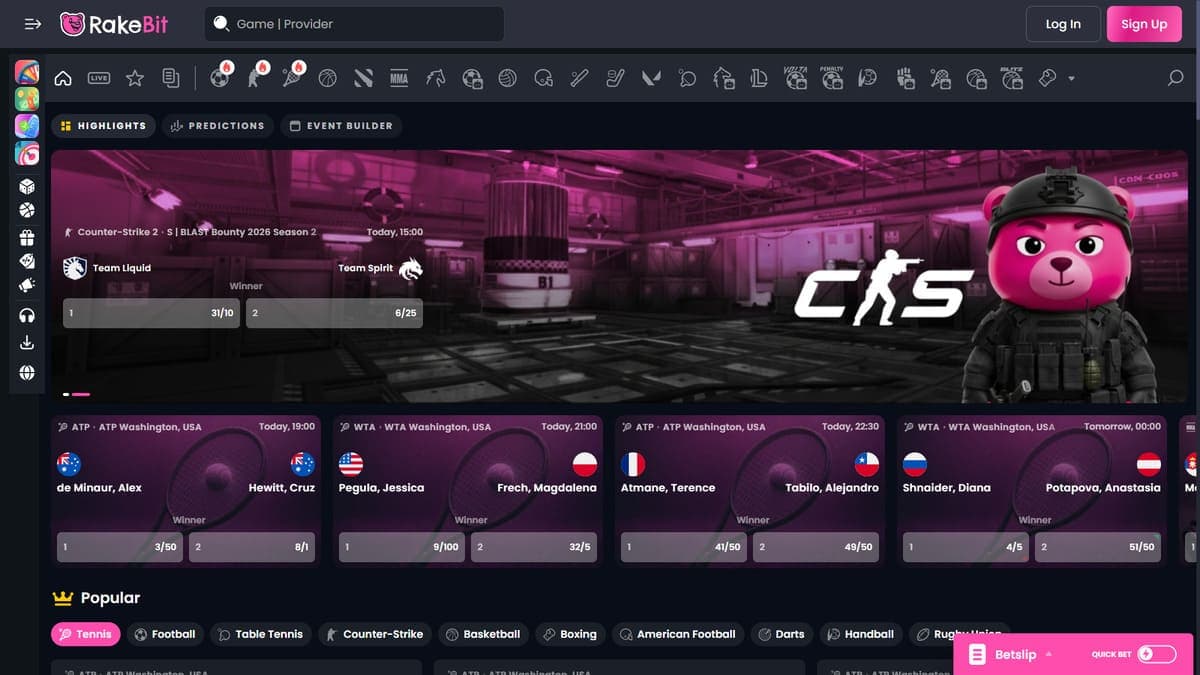 Bookmaker Rakebit Casino