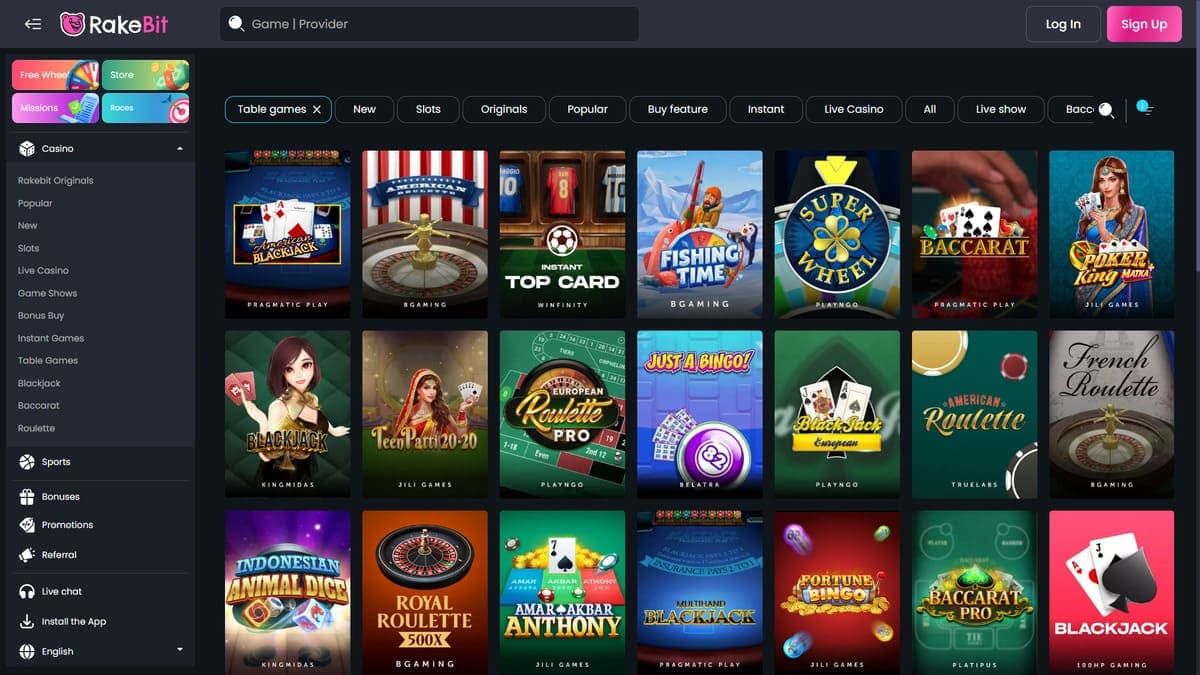Table games Rakebit Casino
