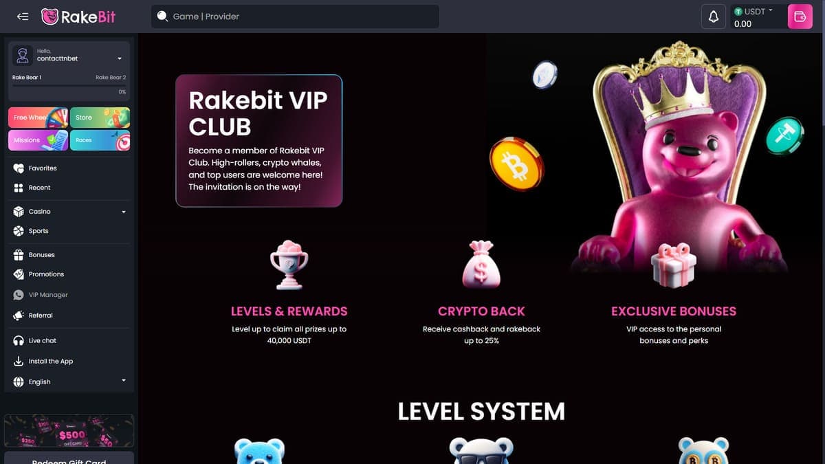 VIP programme Rakebit Casino