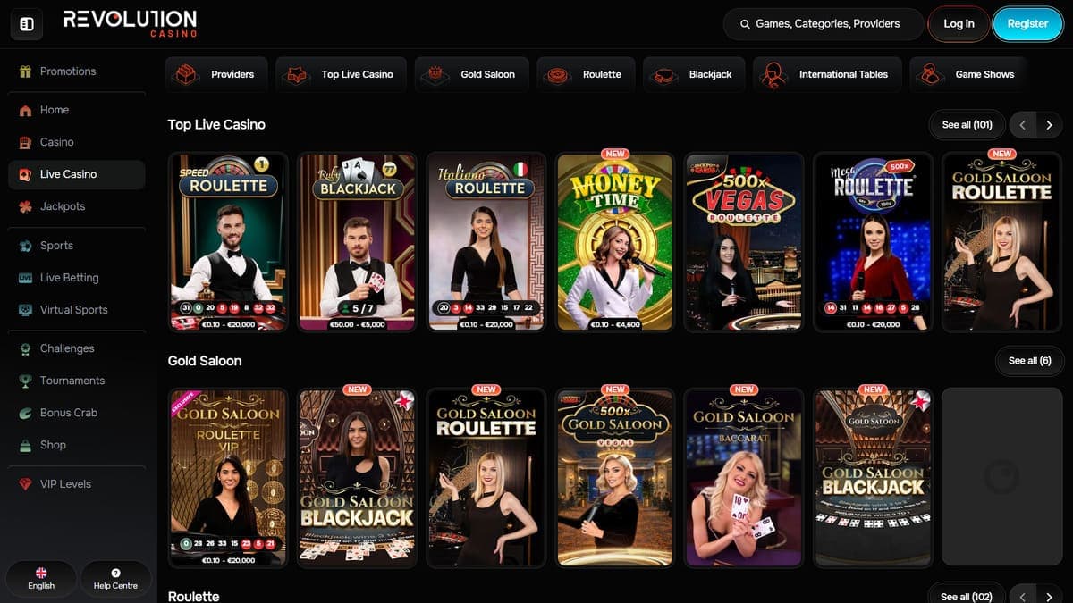 Live casino Revolution Casino