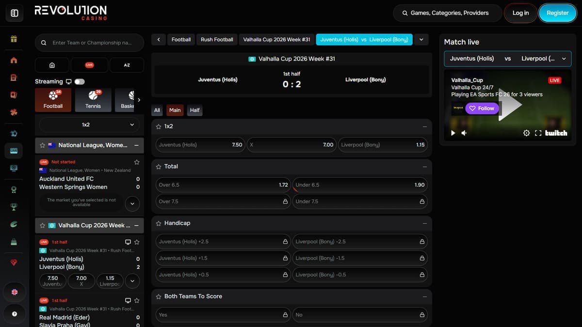 Live betting Revolution Casino