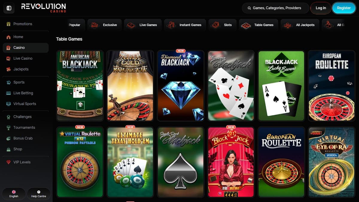 Table games Revolution Casino