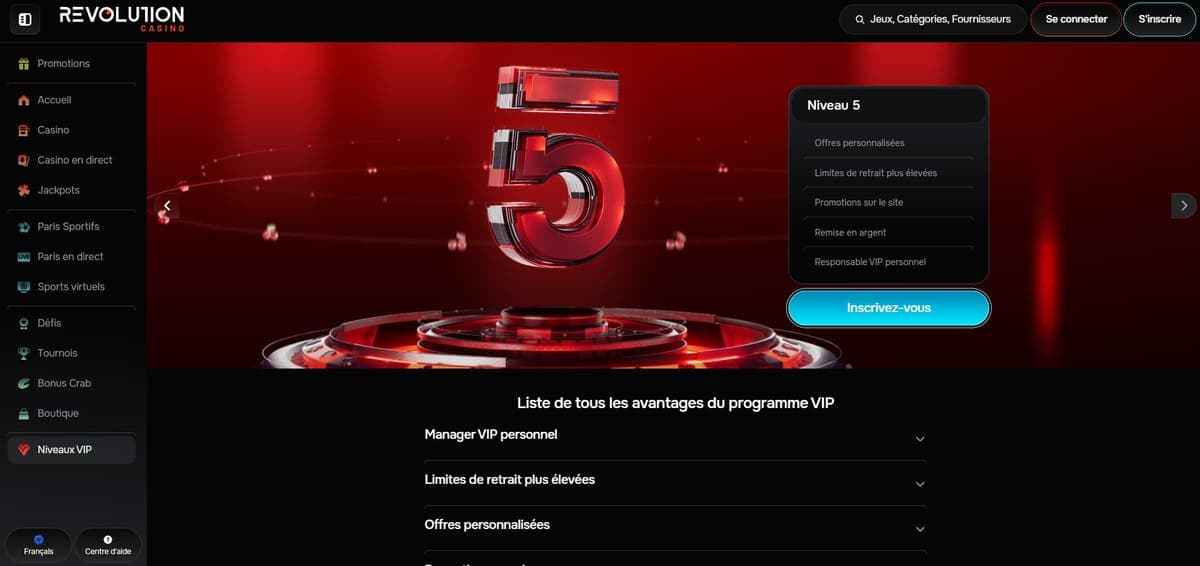 VIP programme Revolution Casino