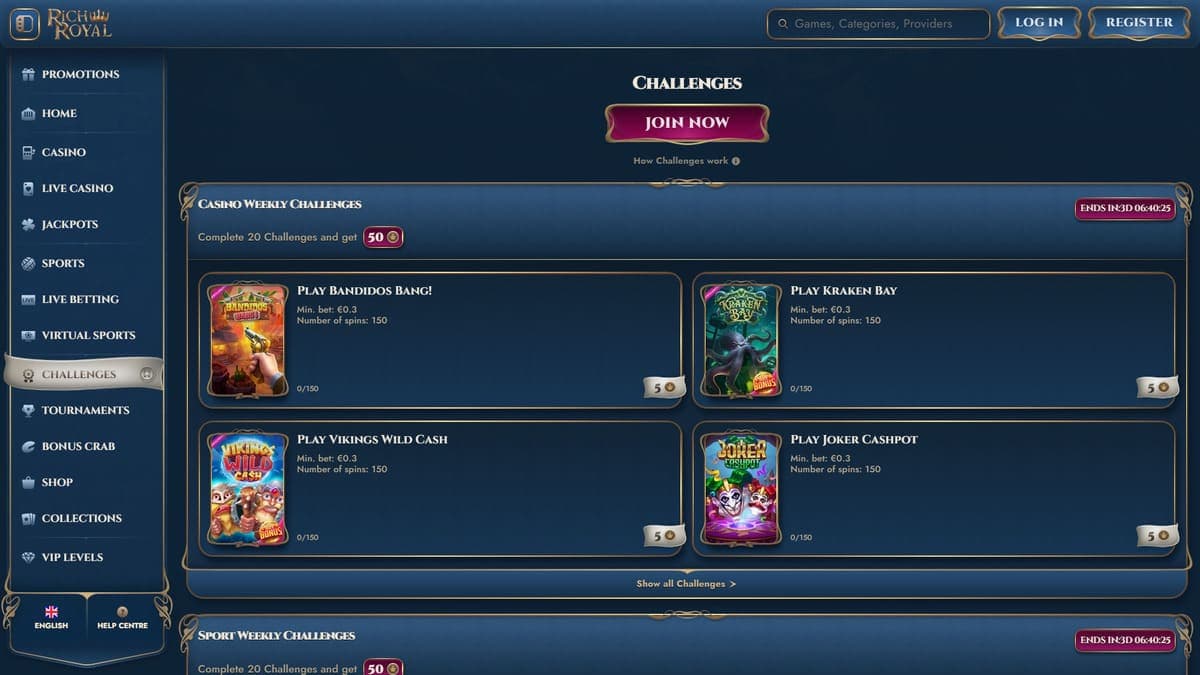 Challenges RichRoyal Casino