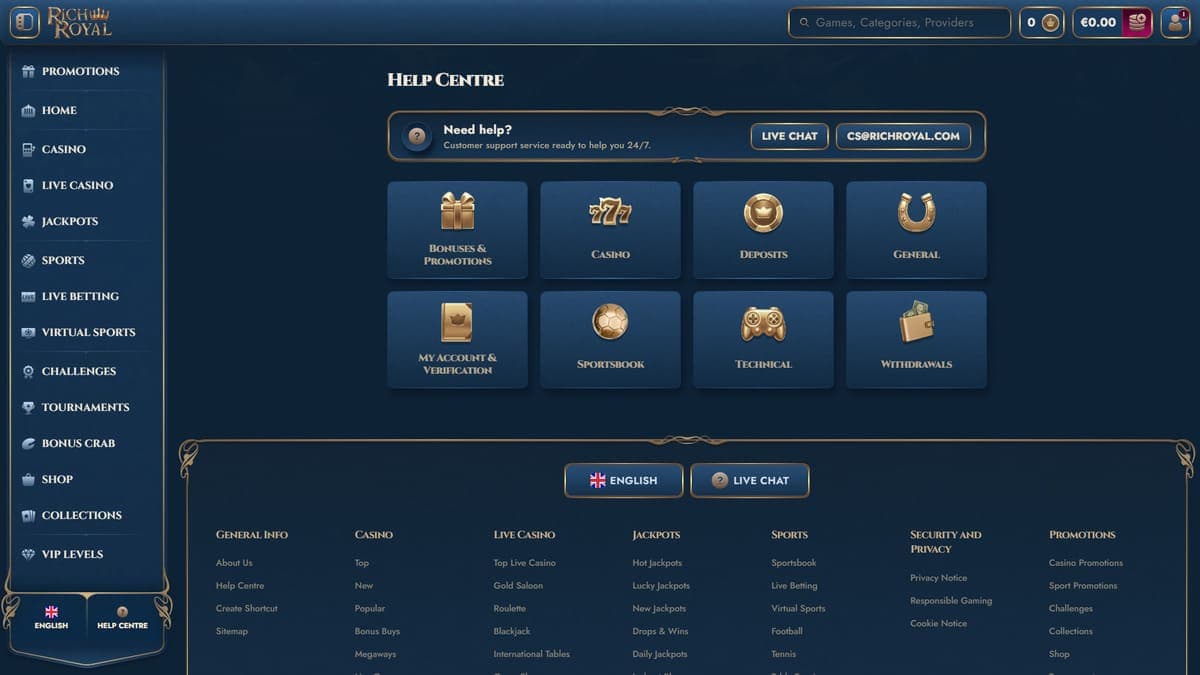 Help centre RichRoyal Casino