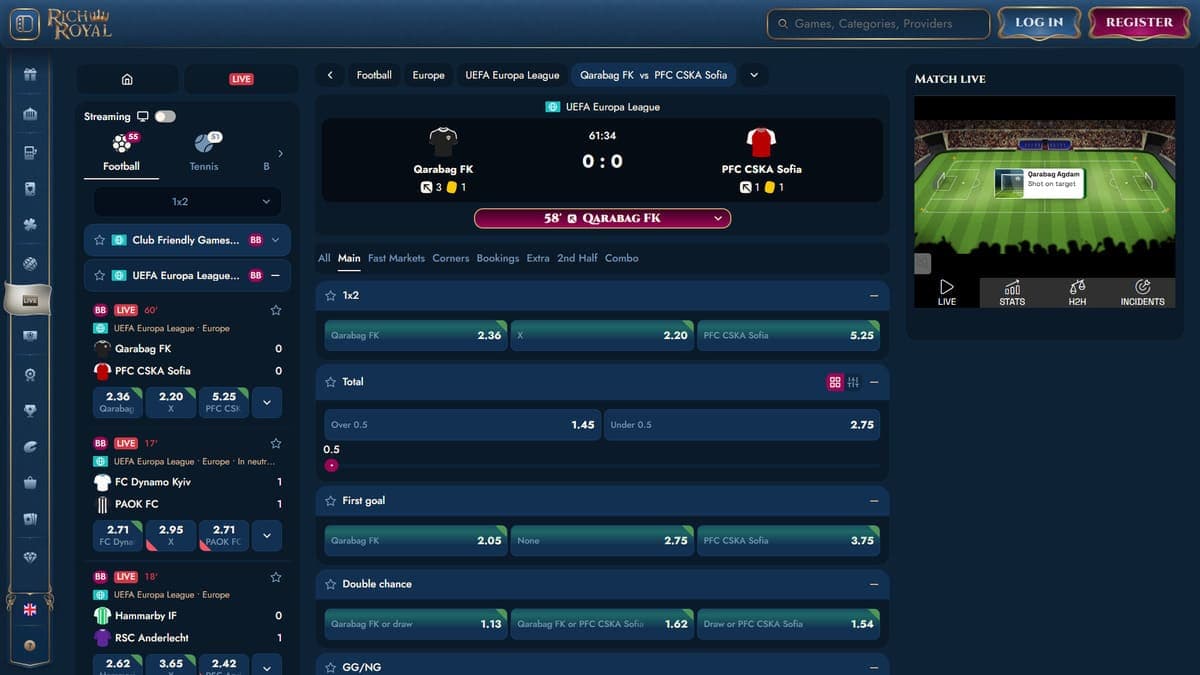 Live betting RichRoyal Casino