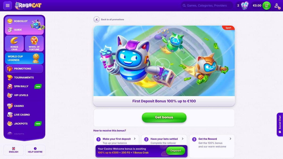First deposit bonus casino Robocat Casino