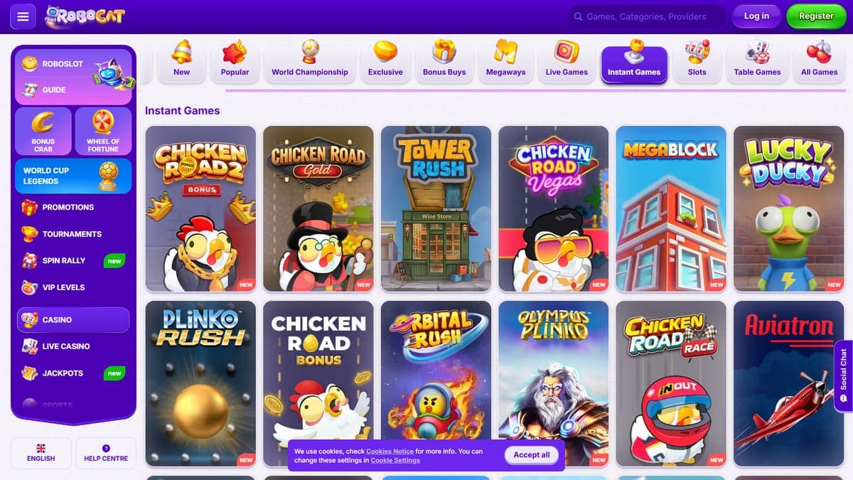 Instant games casino Robocat Casino