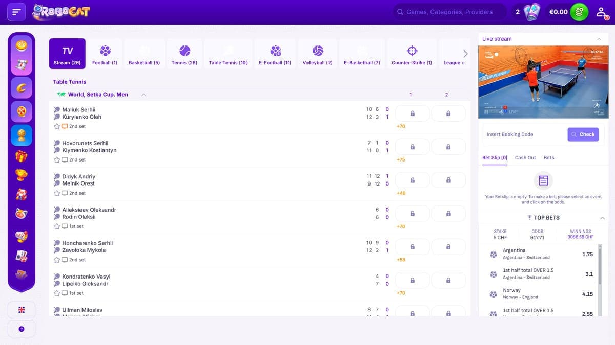 Live betting casino Robocat Casino