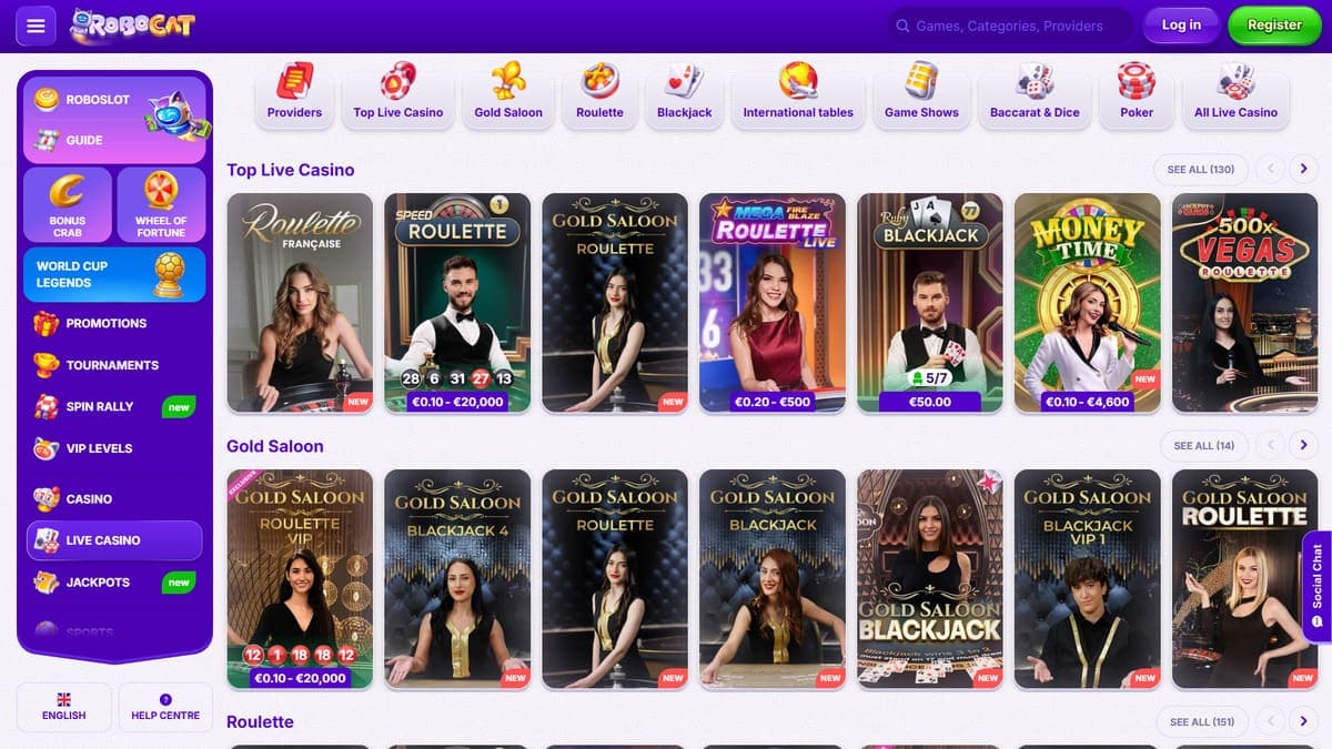 Live casino Robocat Casino