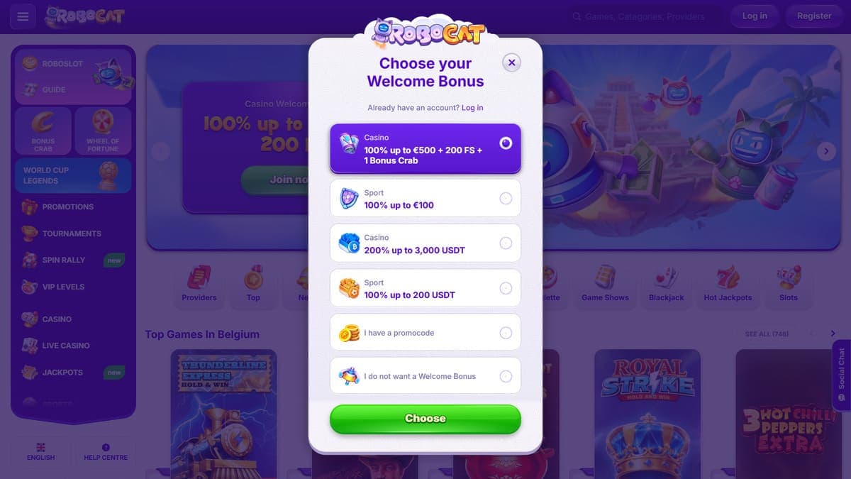 Registration casino Robocat Casino