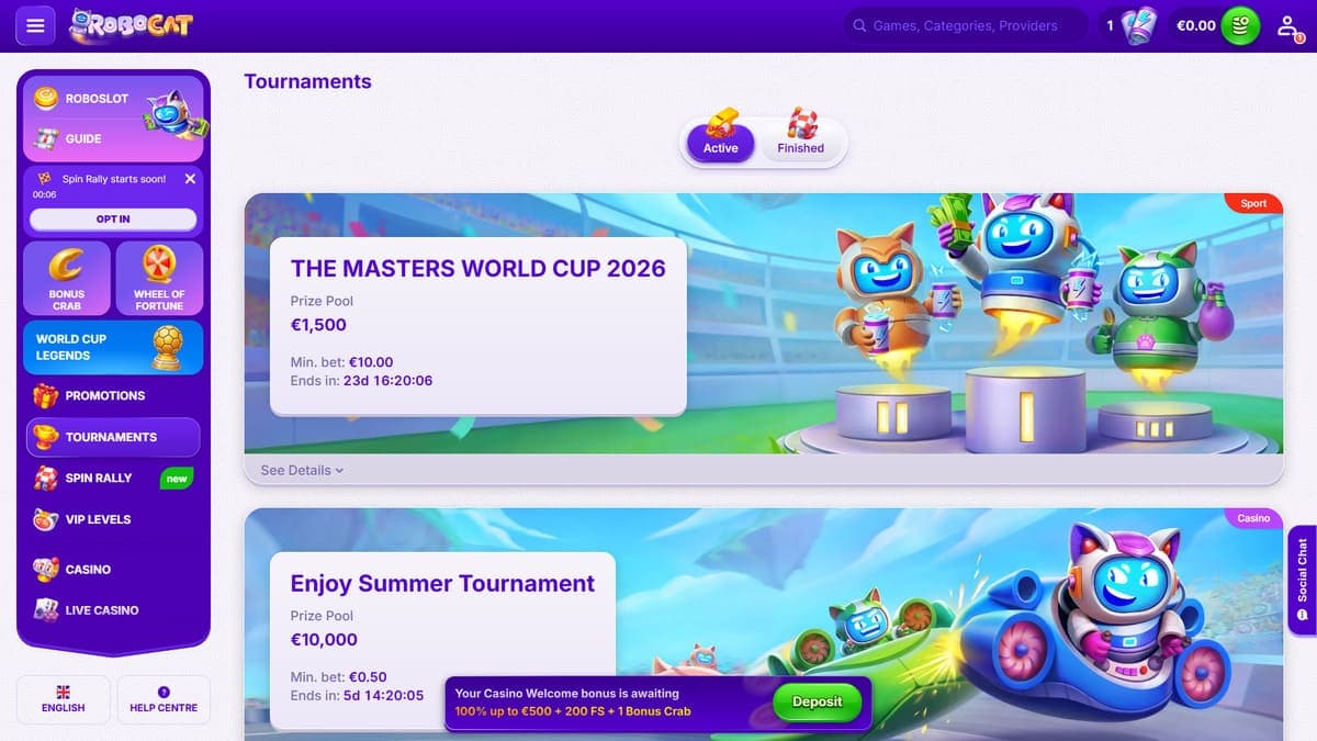 Tournaments casino Robocat Casino