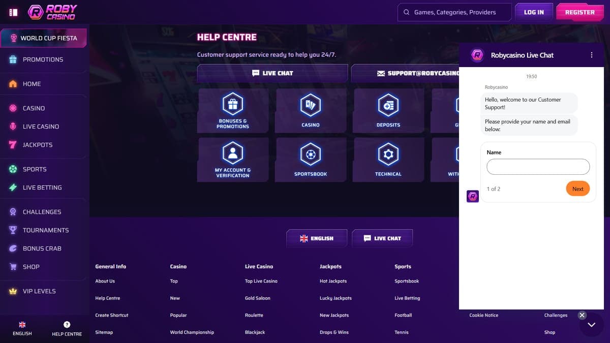 Help centre Roby Casino