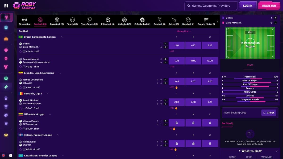 Live betting Roby Casino