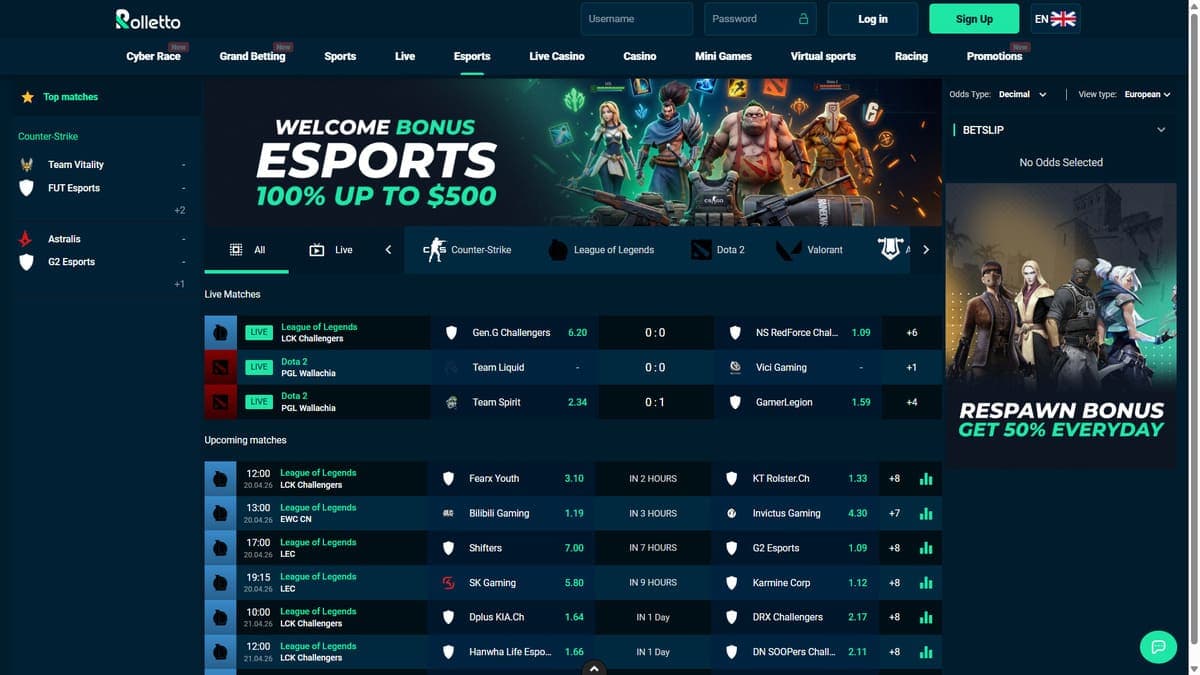 E-sports Rolletto Casino