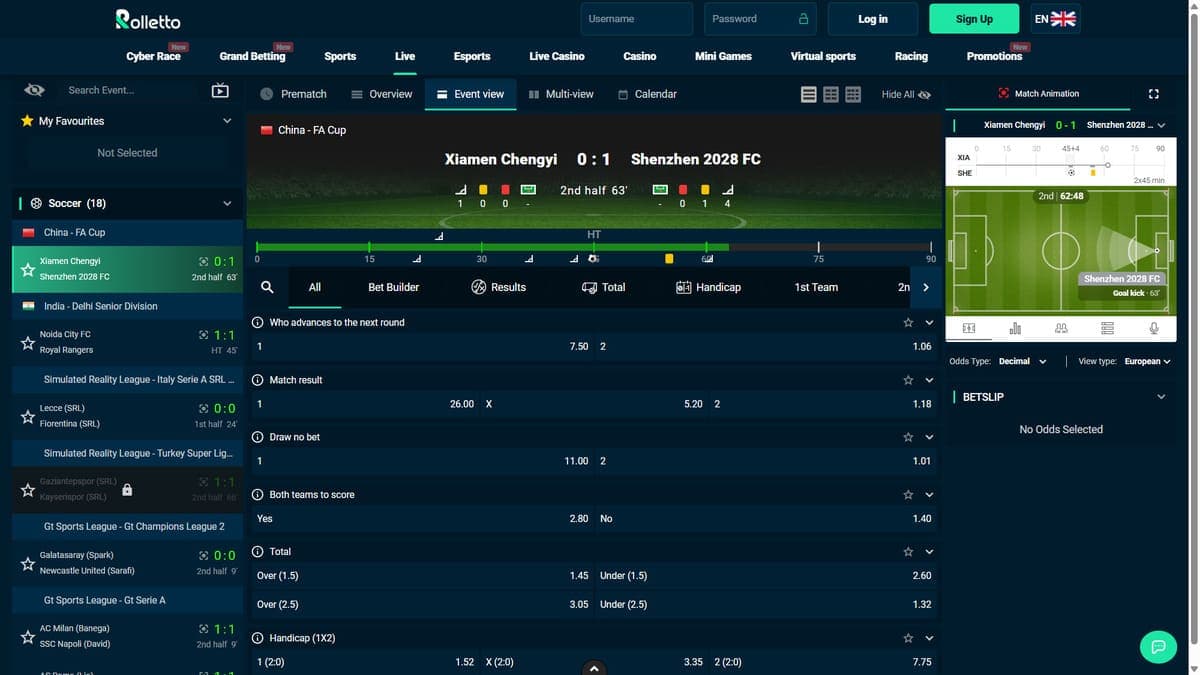 Live bets Rolletto Casino