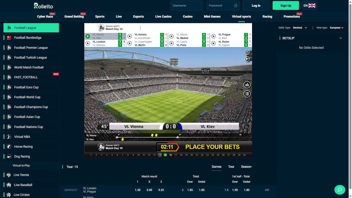 Virtual sports Rolletto Casino